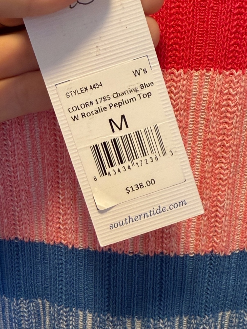Southern Tide Rosalie Peplum Top Charting Blue Stripe Knit Sweater Size M NWT - Picture 8 of 10